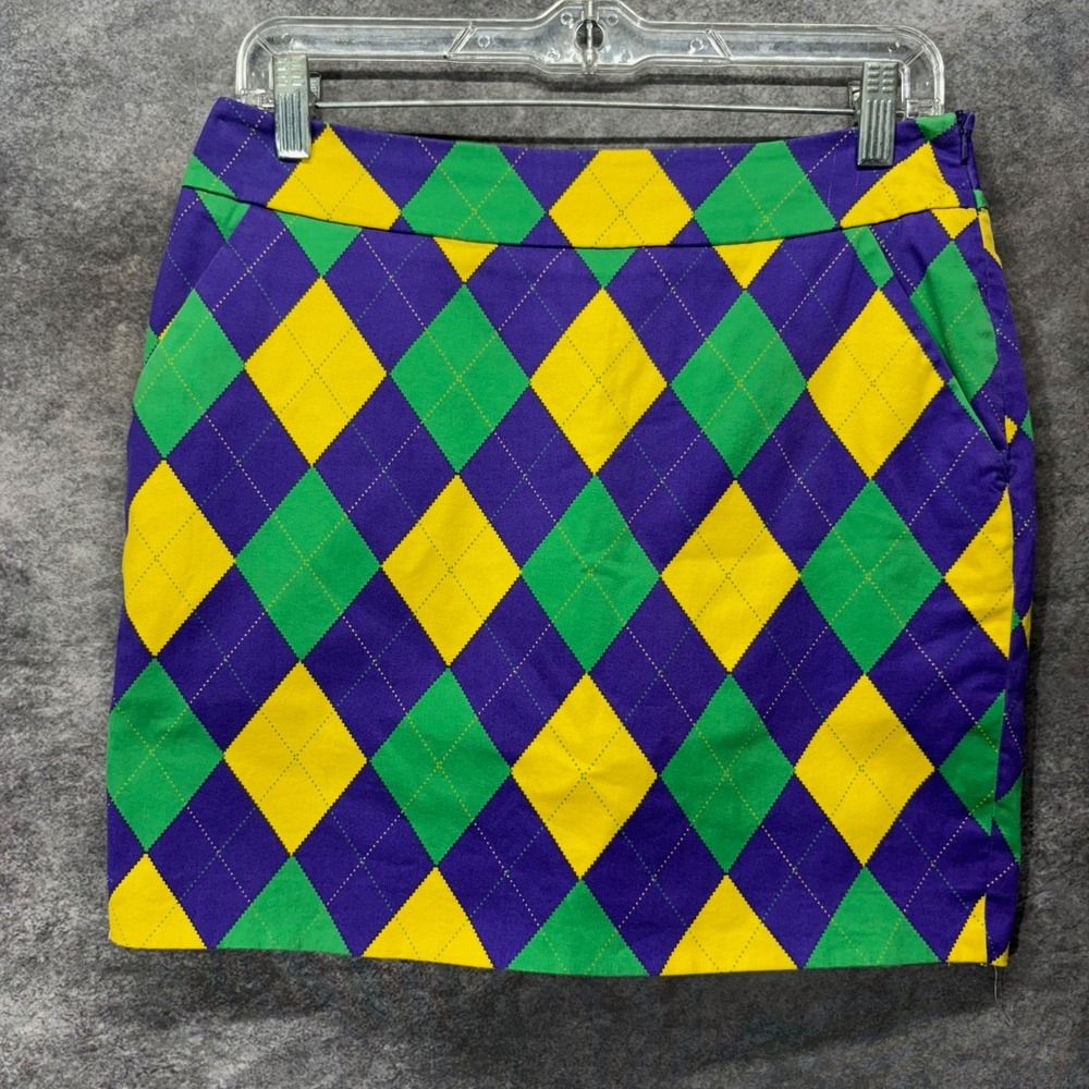 Loudmouth Ladies Argyle Golf Mini Skort Size 2 Purple Green Yellow Mardi Gras